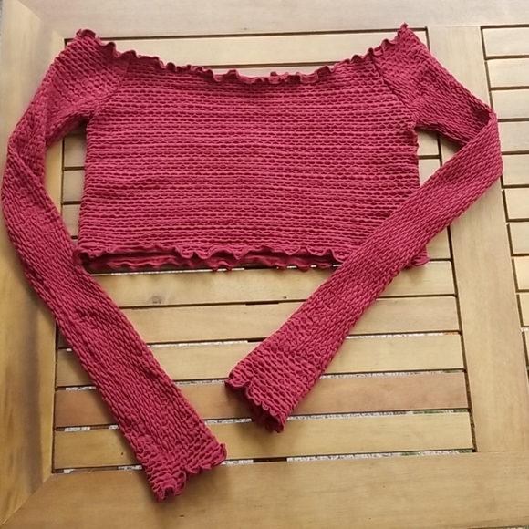 Free People Textured Long Sleeve Crop Top M/L - Picture 3 of 7